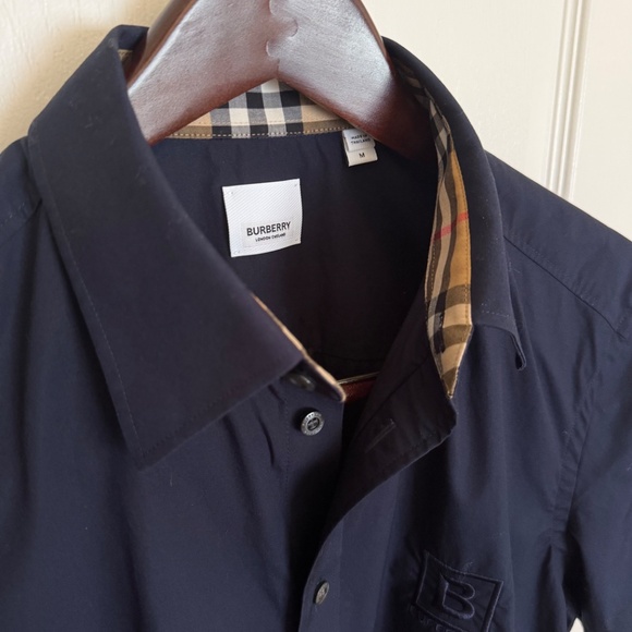Men's Burberry Short-Sleeve Button Down Navy Check Sz M - Picture 5 of 9